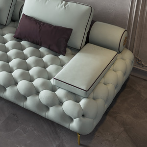 Leather Button 3 Seater Leather Set Genuine Light Blue Luxury Chesterfield Premium Set Furniture Living Room RC-SF-03-DARLINGTON - Product Image 3