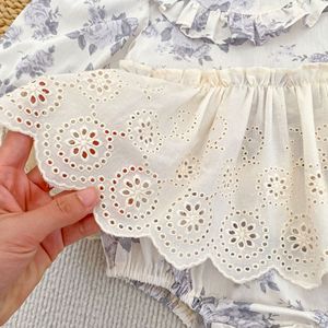<span class=keywords><strong>Combinaison</strong></span> en coton pour bébé <span class=keywords><strong>fille</strong></span>, style occidental, avec dentelle florale, boutons dissimulés, nouvelle collection printemps-automne - Product Image 6