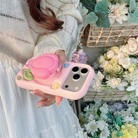 Coque de téléphone en silicone motif tulipe 3D style Cottagecore avec support pour iPhone 18 17 Pro Max 16 15 14 13, protection florale et poignée intégrée