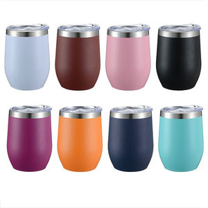 カスタマイズされた粉体塗装12オンス卵型二重壁ワイングラスステンレス鋼断熱ワインタンブラーカップコーヒーマグ - Product Image 1