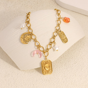 Collier pendentif Soleil Lune Étoile en alliage de zinc plaqué or 18 carats, chaîne de pull, bijou cadeau - Product Image 2