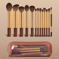Set Kuas Makeup Wajah Profesional 13 Buah Label Pribadi Khusus, Pensil Eyeliner & Alis, Bulu Sintetis, Ferrule Emas, Bebas Kekejaman
