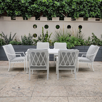 Vente directe d'usine, ensemble de table et de chaises de salle à manger modernes et personnalisables, plateau en verre trempé, mobilier de jardin léger pour l'extérieur, pour hôtel