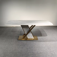 Ensemble de salle à manger personnalisé OEM avec plateau en marbre, pour la maison et l'hôtel, table de salle à manger avec pieds en acier inoxydable, meubles de cuisine