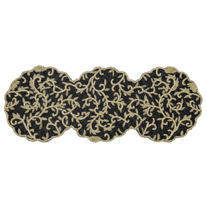 Camino de Mesa Bordado con Flores, Negro y Dorado, Decoración Clásica para el Hogar, Lavable - Product Image 1