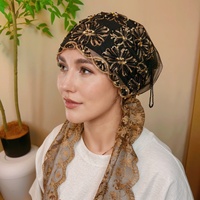Hijab de luxe lourd à franges queue de poisson pour femme musulmane - Voile en dentelle tournesol avec liens ajustables