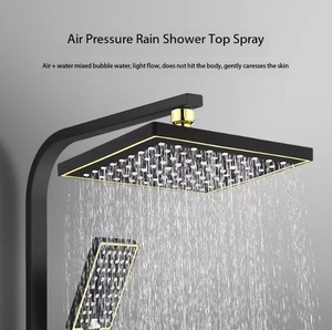 Ensemble de douche 4-en-1 en acier, finition noir et or moderne, avec mitigeur chaud/froid à jet doux, fonction bidet, pour appartement et hôtel, doté d'une barre coulissante - Product Image 3