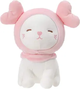 고양이 봉제 카와이 인형 동물 베개, 더블 하트 모자가 달린 귀여운 부드러운 바디 베개, 발렌타인 데이 선물을 위한 큰 봉제 장난감