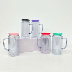 Bulk clear <b>Double</b> <b>Wall</b> Snowglobe Tumbler Glitter Acrylic Pre Drilled Hole 12oz 16oz Snow Globe Plastic Handled <b>Mug</b> Can - Product Image 3