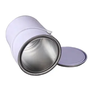 5L round metal can, white 5lt tin can with tight triple lid with handle for paint packaging