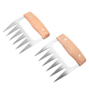 Chicken Breast Shredder Stainless Steel Wooden Handle <b>Meat</b> Forks For <b>Poultry</b> Cooking - Product Image 1