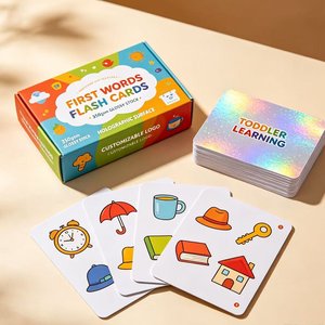 Cartes flash sur les dinosaures, jouet éducatif pour les enfants de 2 à 4 ans, cartes en carton holographique dans une boîte en carton, impression personnalisée - Product Image 2