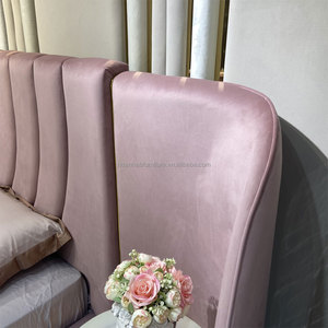 New Arrival Luxury Modern <strong>Bed</strong> Curved <strong>Purple</strong> Leather Upholstered Headboard Bedroom Furniture <strong>Set</strong> <strong>Bed</strong> with Stool - Product Image 4