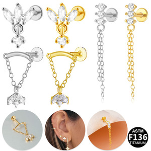 Boucles d'oreilles en alliage de titane G23, pendentif en zircon, clous en forme de cœur pour piercing d'oreille ou de lèvre, bijoux ASTM F136 - Product Image 1