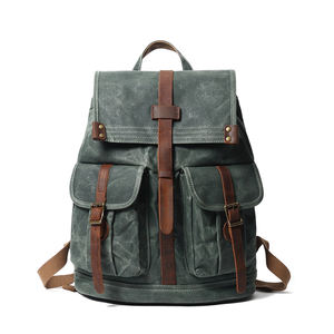 Custom Man Waterproof Retro Vintage Style Mochila De Lona <b>Back</b> <b>Pack</b> Rucksack Leather <b>Canvas</b> Backpack for Men Sac - Product Image 4
