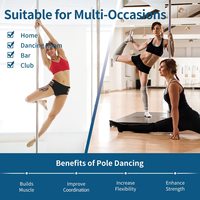 Barre de danse portable chromée de 45 mm avec hauteur réglable de 7,3 à 9 pieds et modes statiques et rotatifs pour l'entraînement à domicile