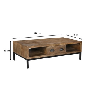 Declan Mesa de centro de madera rectangular con asas de metal Estantes abiertos Muebles de sala de estar para el hogar Oficina Café Hotel - Product Image 3