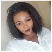 4*4 Perruque Lace Closure pour Femmes Afro-Kinky Short Curly 14 Inches Black Hair V Part Bob pour Pixie Cut Raw 4C Brazilian Transparent
