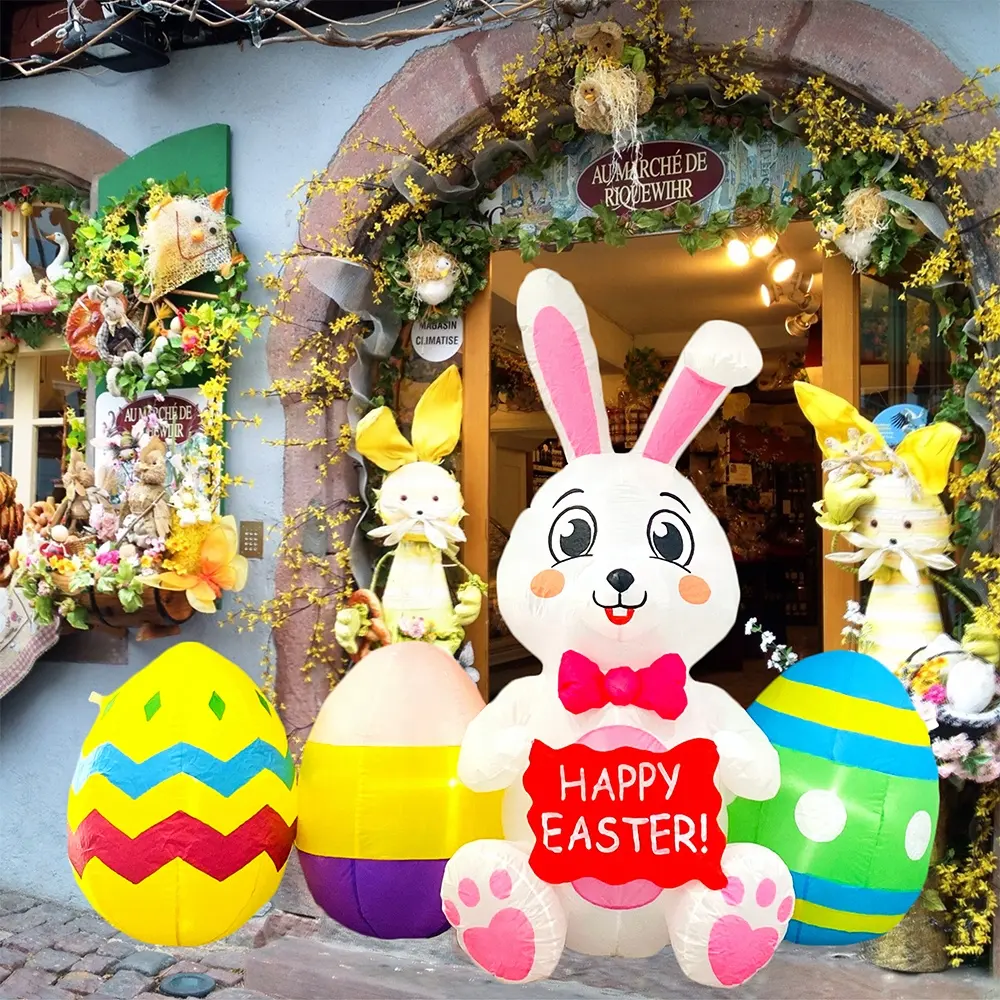 Conejito de Pascua inflable Led al por mayor y decoración de huevos de colores, conejos ligeros para Pascua