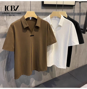 Polo da Uomo in Maglia con Scollo a V, Colletto Aperto, Senza Bottoni, Manica Corta, Tinta Unita, Liscio, Casual, Estivo, Personalizzabile con Logo - Vendita all'Ingrosso - Product Image 6