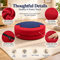 Pouf rond pliable en mousse, confortable, élégant, en tissu doux, avec blocs de couleur, chaise de sol/sofa une place avec housse zippée