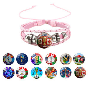 Bracelet en cuir PU multicouche à thème, avec emblème drapeau multicolore et breloque magnétique, cadeau pour les fans - Product Image 3