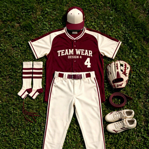 <b>Men</b> Baseball Uniform Set Short Sleeve Button Jersey Pants Cap <b>Socks</b> Maroon <b>White</b> Solid Team Wear Polyester Breathable - Product Image 1