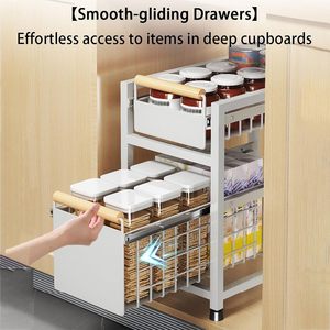 Organisateur sous évier de salle de bain à 2 niveaux, panier coulissant pour armoire, tiroir de rangement multifonctionnel, paniers de rangement pour salle de bain - Product Image 3