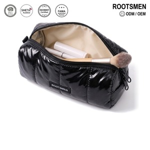 Glossy Black Slim Portable Lightweight Makeup Bag Wet Look Puffy Nylon <b>Small</b> Cosmetic Pouch Pencil Case Zip Top Custom Logo OEM - Product Image 1
