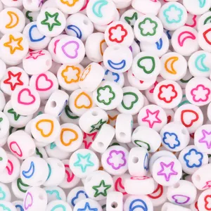 Wholesale 7*4mm White/Golden Round Flat Acrylic Beads Flower/Star/Moon/Heart Loose Spacer Beads For Diy Jewelry