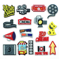 Breloques de chaussures en PVC souple 3D en verre, motif appareil photo rétro et popcorn, amovibles, pour décoration de sabots, accessoires DIY pour amateurs de cinéma