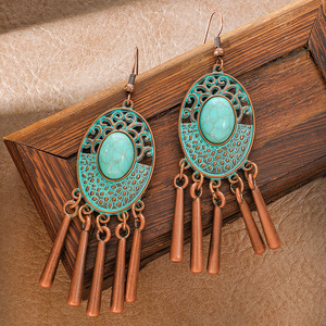 Boucles d'oreilles pendantes Bohème en alliage plaqué bronze antique à motif floral, ensemble de bijoux de mode pour femmes - Product Image 2