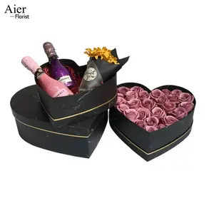 Aierflorist 3 pcs/set Mármore coração caixas atacado coração forma casamento rosa flor caixas embalagem