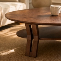 Table basse ovale personnalisée à coins arrondis, sécurisée pour les enfants, 1300x700mm, base en bois de bois noir africain massif, finitions métalliques pour salon