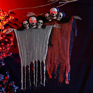 Decorazione di Halloween a 3 teste: Fantasma Scheletro in Garza Strappata, Grande Decorazione <span class=keywords><strong>Horror</strong></span> da Appendere per Casa Stregata e Portico - Product Image 5