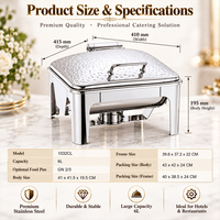 Autres fournitures hôtelières et de restauration : Réchauds de buffet en acier inoxydable martelé pour service traiteur et maintien au chaud des aliments, ensemble de chafing dishes