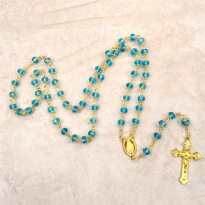 Chapelet en cristal personnalisé avec crucifix plaqué or 18 carats et médaille miraculeuse, chapelet catholique pour bijoux religieux - Product Image 5