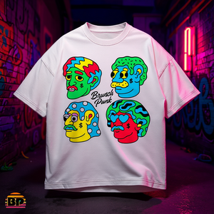 T-Shirt con Quattro Teste Colorate, Maglietta Oversize Y2K Pop Art Streetwear, Faccine Cartoon Retrò Anni '90, T-Shirt Vintage - Product Image 3