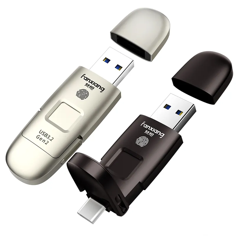 Fingerprint Encryption 128GB 256GB 512GB 1TB Metal Pendrive USB3.2 Type C Phone OTG Pen Drives Solid State USB Flash Drive