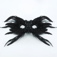 Masque demi-visage gothique en EVA avec plumes et dentelle à sequins lumineux pour Halloween, idéal pour les fêtes et les bals, haut de gamme