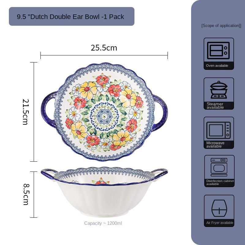 9.5 "Lotus Double Ear Bowl-Polish Flowers