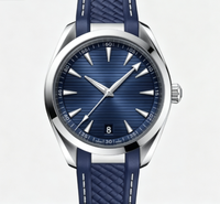 Montre-bracelet de luxe pour hommes d'affaires, mouvement automatique, boîtier en acier inoxydable, bracelet en caoutchouc bleu tressé