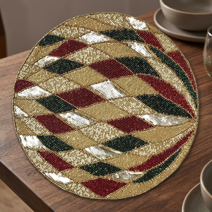 Nappe ronde en tissu avec motif diamant or, rouge, noir et blanc, design glamour, style bohème, durable, diamètre 400 mm - Product Image 6