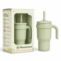 Gobelet isotherme mignon de 14 oz avec poignée et couvercle 2-en-1, anti-fuite, sans BPA, garde au froid 12h et au chaud 6h, tasse sous vide pour enfants