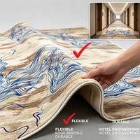 Tapis moderne en nylon marron et bleu à lignes de contour, imprimé sur mesure, antidérapant, à poils ras, pour projets commerciaux, hôtels, halls et bureaux
