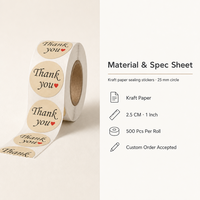 Autocollants ronds de 25 mm, autocollants de remerciement, rouleau d'autocollants en papier kraft, étiquettes adhésives pour boîte, sac, enveloppe