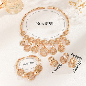Conjunto de Novia de Oriente Medio, Dubái, para Mujer Africana, Collar, Pendientes, Anillo, Pulsera, Juego de Cuatro Piezas, Aleación Dorada, Verano 2025, Disponible - Product Image 3