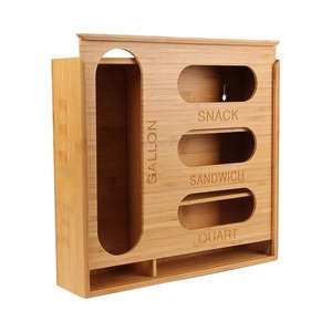 Wood crafts Bamboo Ziplock Bag Storage Organizer for Drawer Food Storage Bag Organizer Box with sliding lid