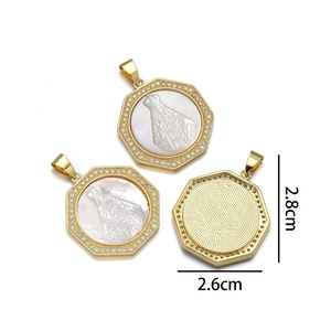 YH2031 Exquise breloque en nacre naturelle sculptée, plaquée or, avec <span class=keywords><strong>camée</strong></span> tête de lion et Vierge Marie, composants de bijoux - Product Image 6