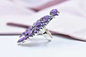 Bague Naja ajustable en argent sterling avec dahlia violet fait main et turquoise, bijoux en pierres précieuses naturelles pour femmes, vente en gros - Product Image 5